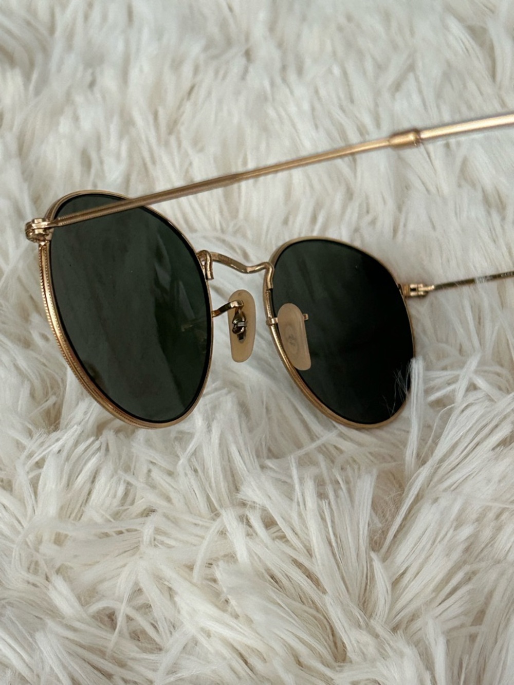 Ray Ban 3447 Round Gold Metal Frame Sunglasses Green Lenses Case Unisex Italy - Picture 9 of 14